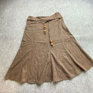 D.F.A. New York Skirt Womens 12 Brown A-Line Beaded Belt‎ Midi Boho Hippie Retro